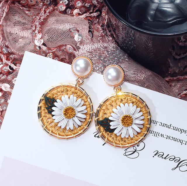 925 sterling silver needle daisy flower earrings