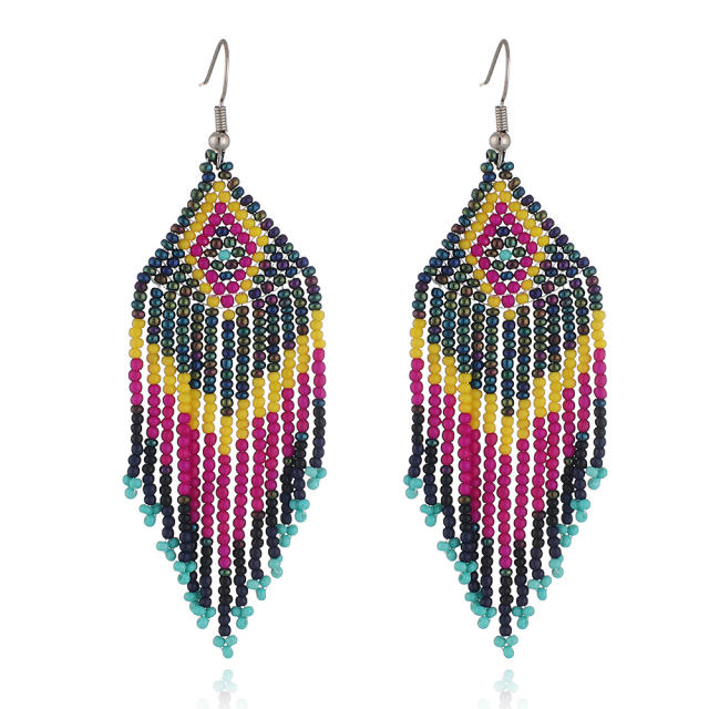 Color seed beads boho tassel earrings