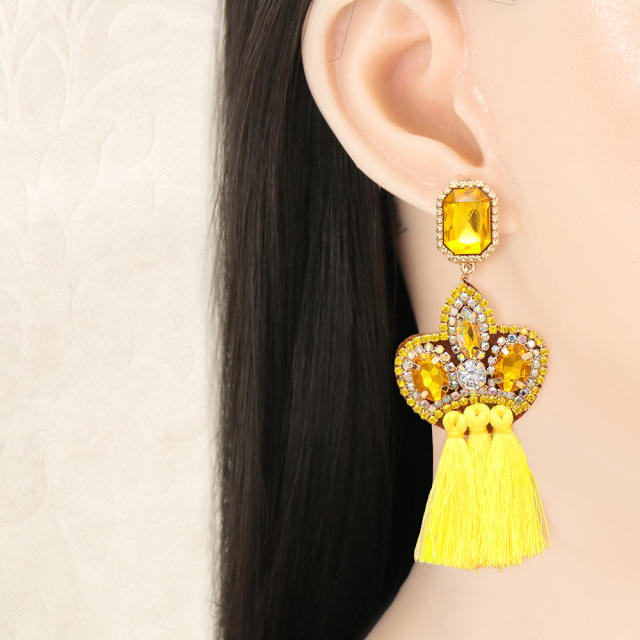 Boho colored tassel statement earrings