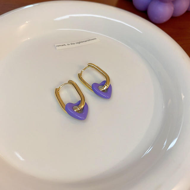 Colored heart huggie earrings