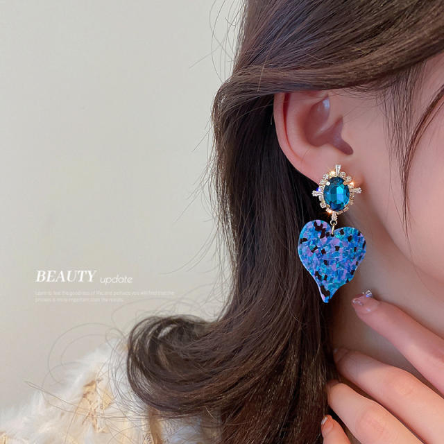 Blue color series vintage heart earrings