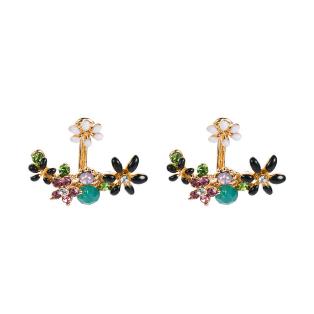 Diamond flower dangling earrings