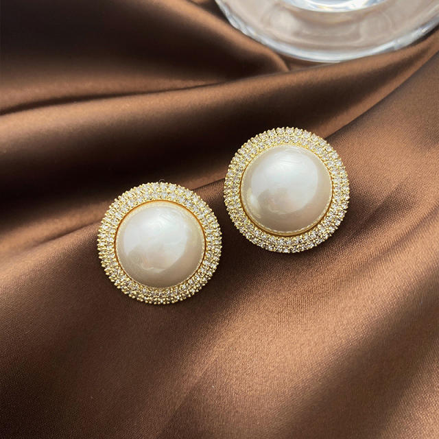 925 sterling silver needle diamond pearl ear studs