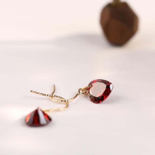 Ruby crystal heart earrings
