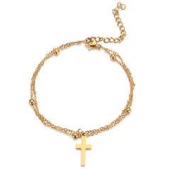 Concise tiny cross charm dainty stainless steel bracelet