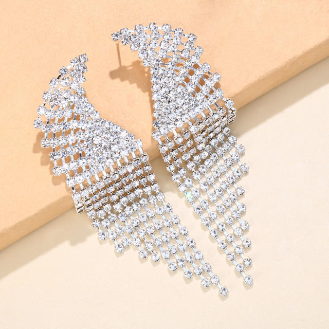 Angel wing diamond tassel earrings
