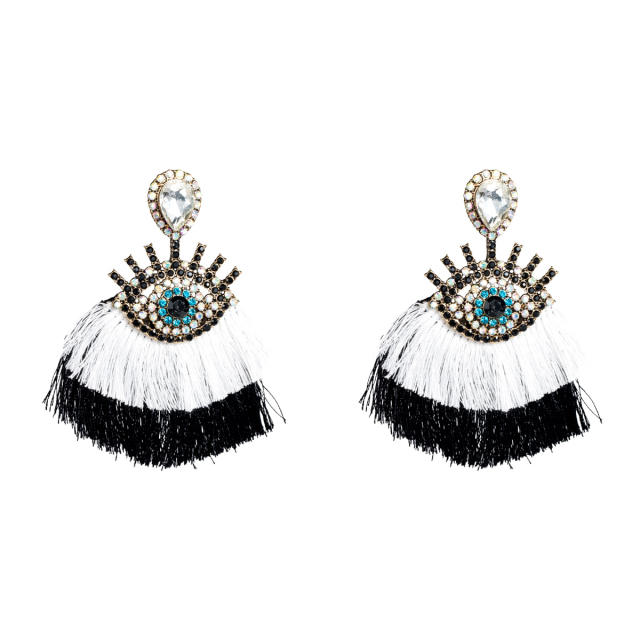 Evil's eye multi-layer tassel earrings