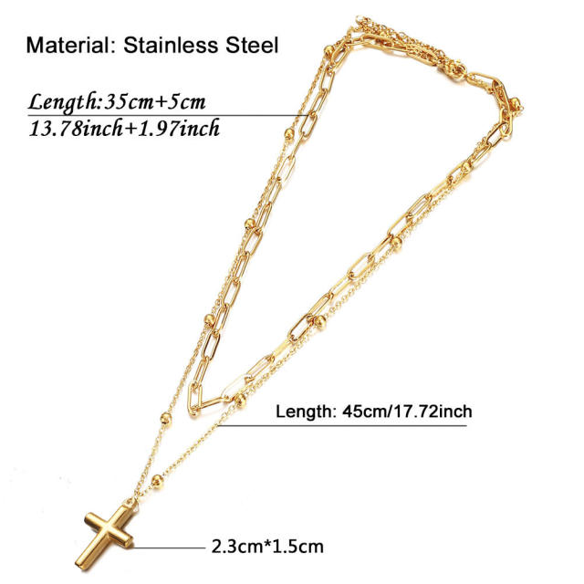 INS cross pendant stainless steel layer necklace