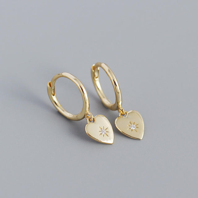 Simple heart charm S925 huggie earrings