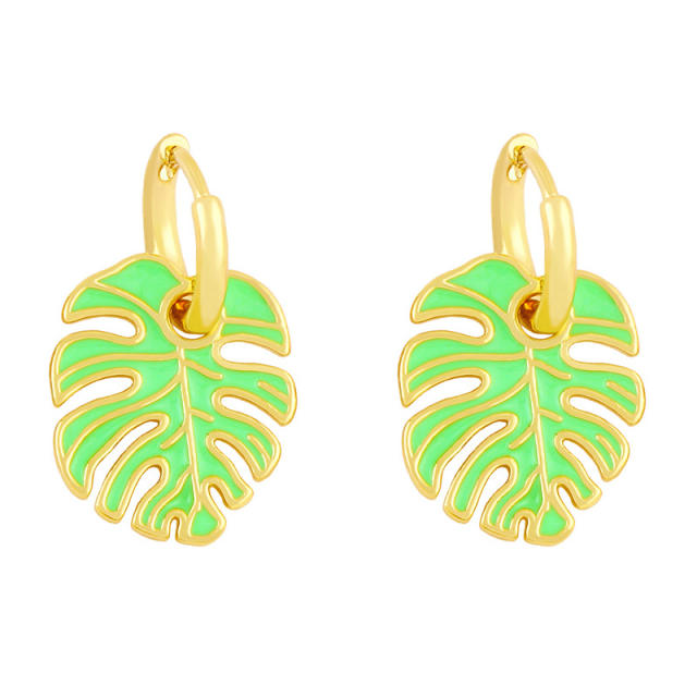 Enamel leaf boho huggie earrings