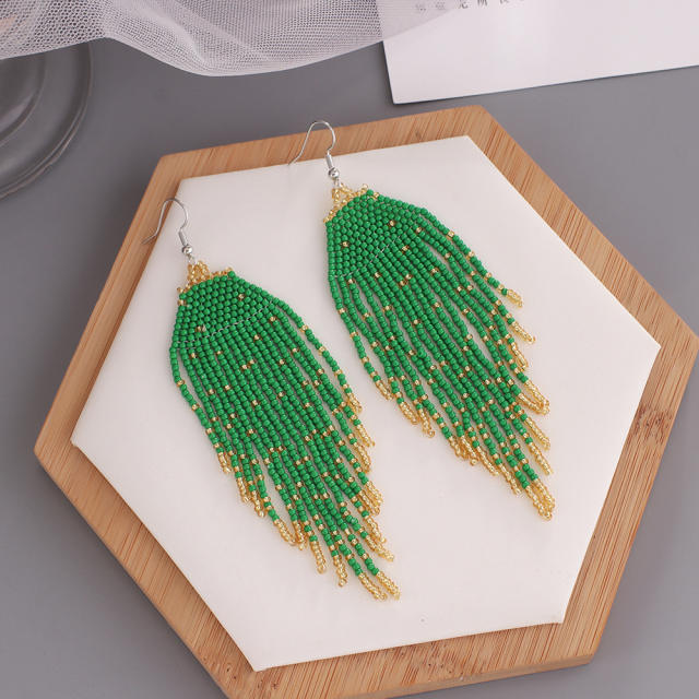 Boho seed beads color tassel earrings