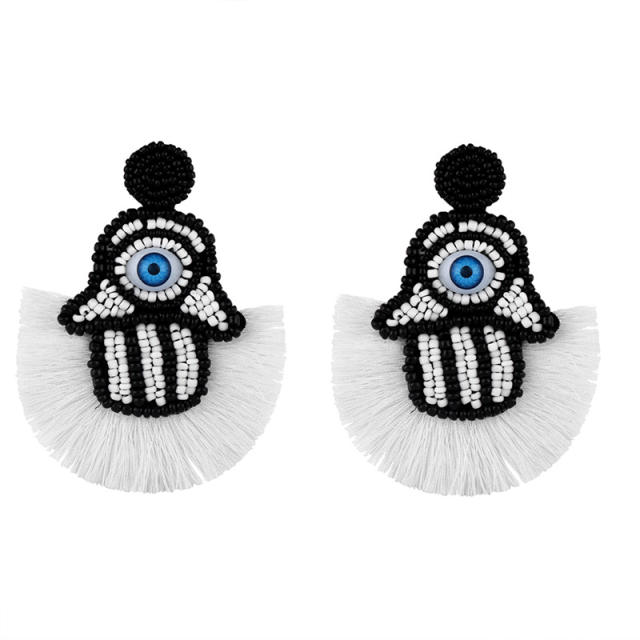 Fashion hand-woven palm eyes seed bead tassel earrings