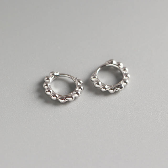 S925 silver beaded huggie earrings