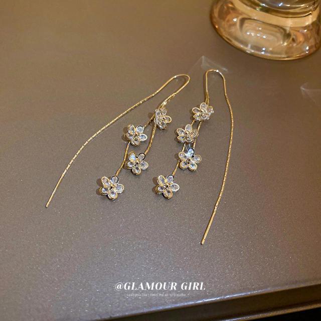 Cubic zircon flower threader earrings