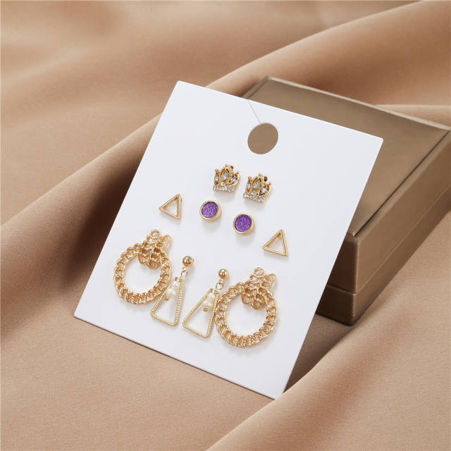 5pair geometry ring earrings set