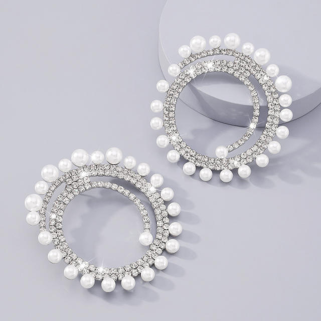 Pearl Rhinestone hoop earrings