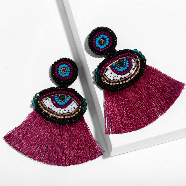 Classic bohemian Devil's Eye seed bead tassel earrings