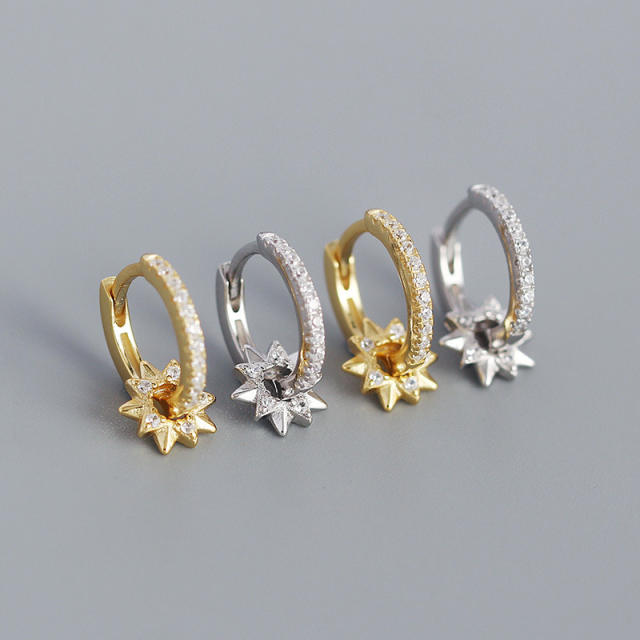 Spinner star diamond S925 huggie earrings