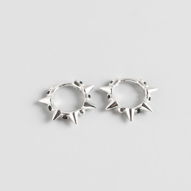S925 rivets diamonds huggie earrings
