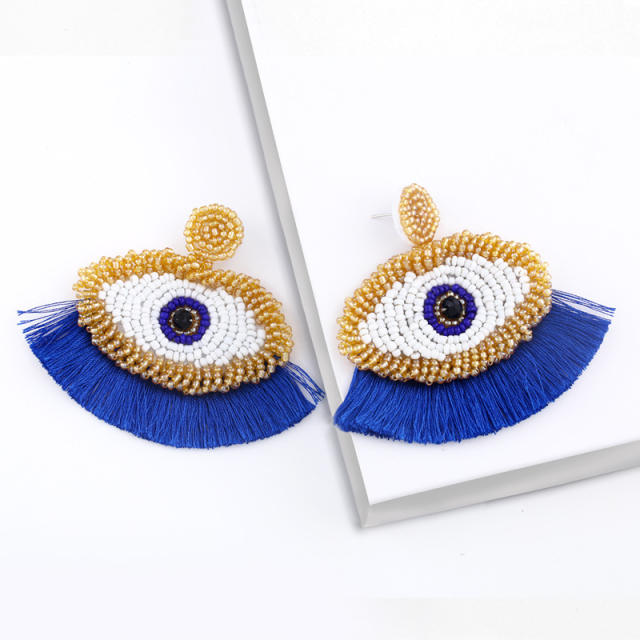 Bohemian Devil's Eye seed bead rope tassel earrings