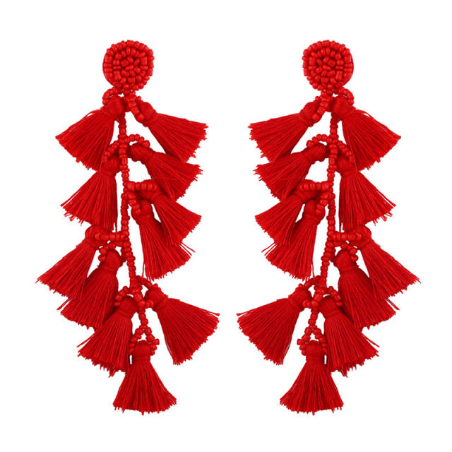 Fashion long seed bead tassel earrings