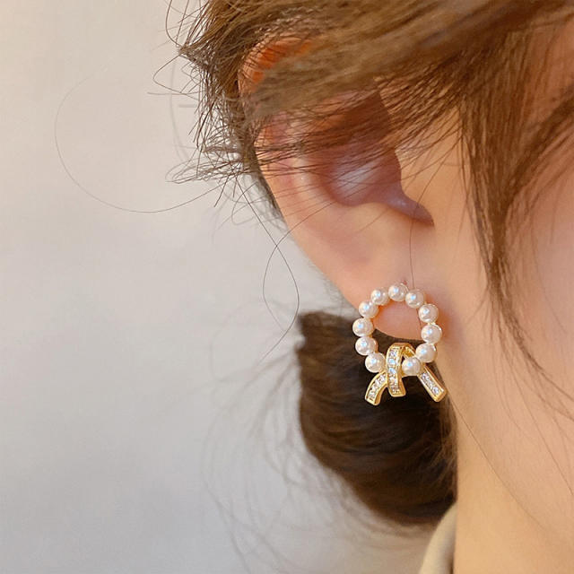 Pearl beaded ring ear studs