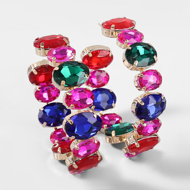 Colored glass crystal hoop earrings