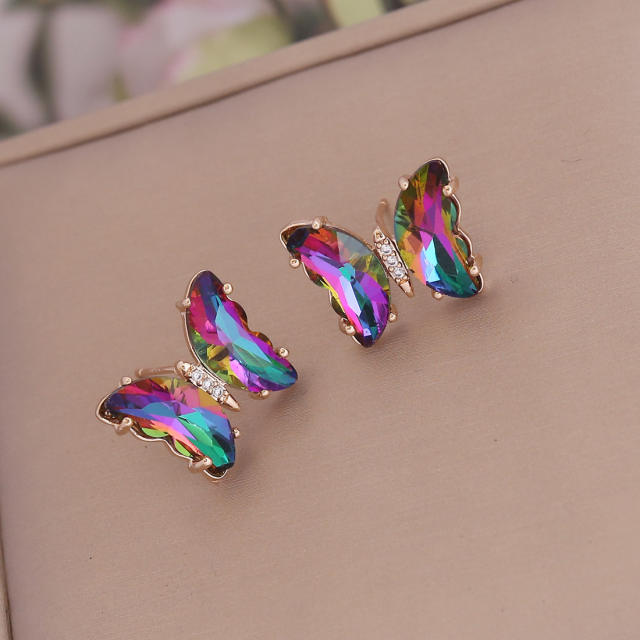 925 sterling silver needle crystal butterfly ear studs