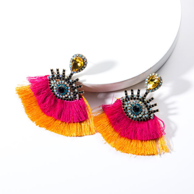 Evil's eye multi-layer tassel earrings