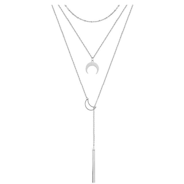 Dainty moon layer stainless steel necklace