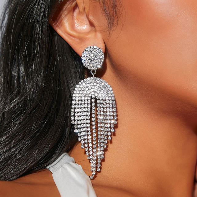 Luxury rhinestone tassel dangle earrings