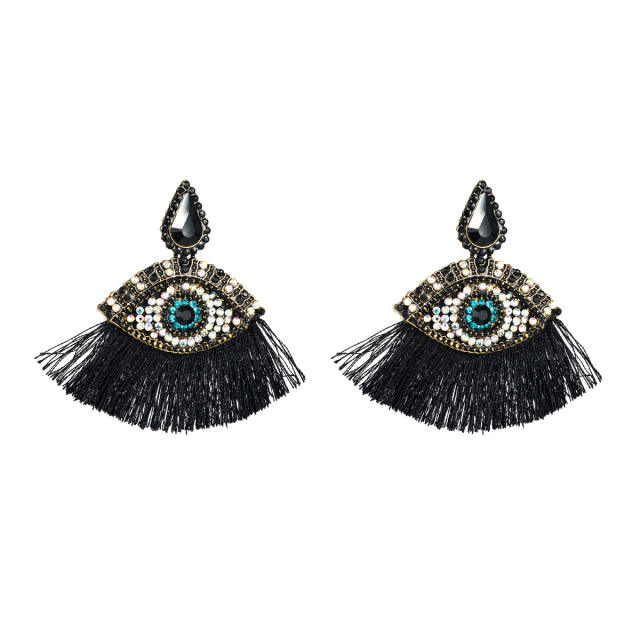 Evil's eye fan-shaped tassel earrings