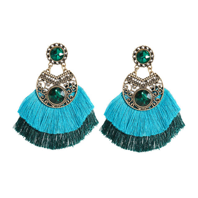 Diamond double-layered tassel earrings Bohemian