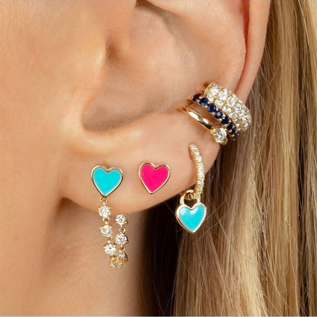 Rhinestone love heart  huggie earrings(1pcs price)