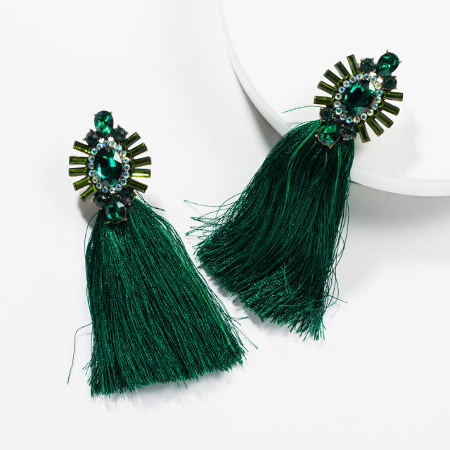 Diamond long tassel earrings