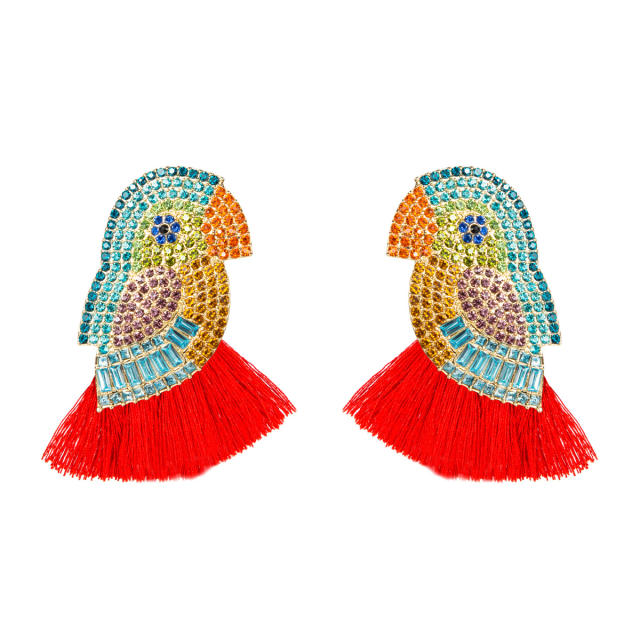 Rhinestone parrot tassel earrings