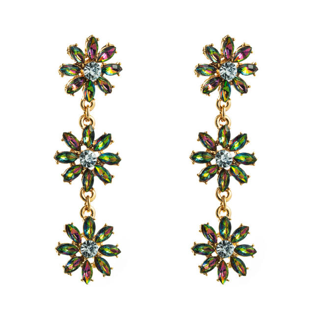 Diamond Flower long dangling earrings