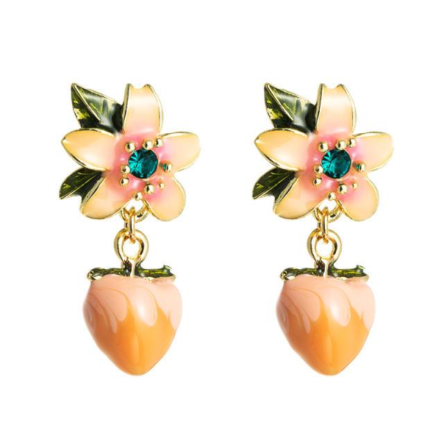 Peach pendant flower dangling earrings