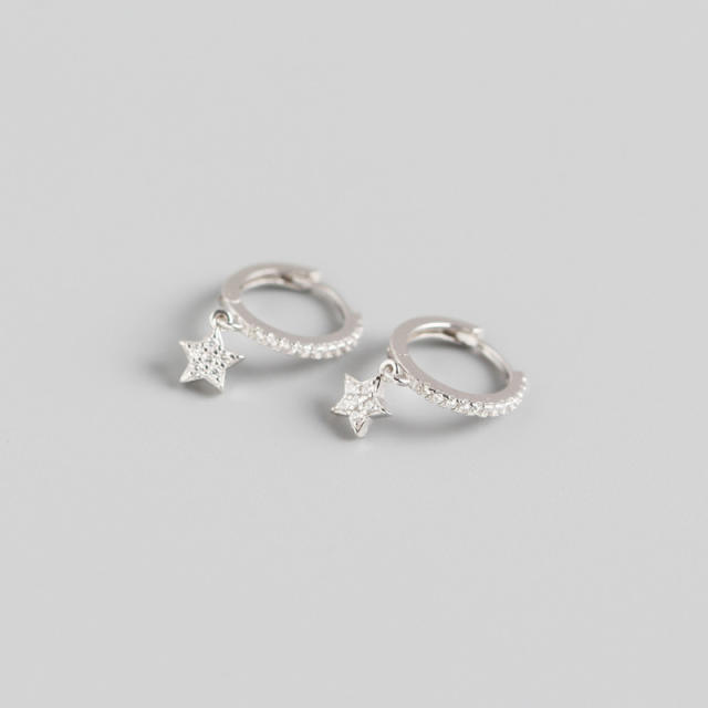 S925 star diamond drop huggie earrings