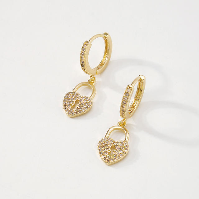 Heart-shape lock drop huggie earrings