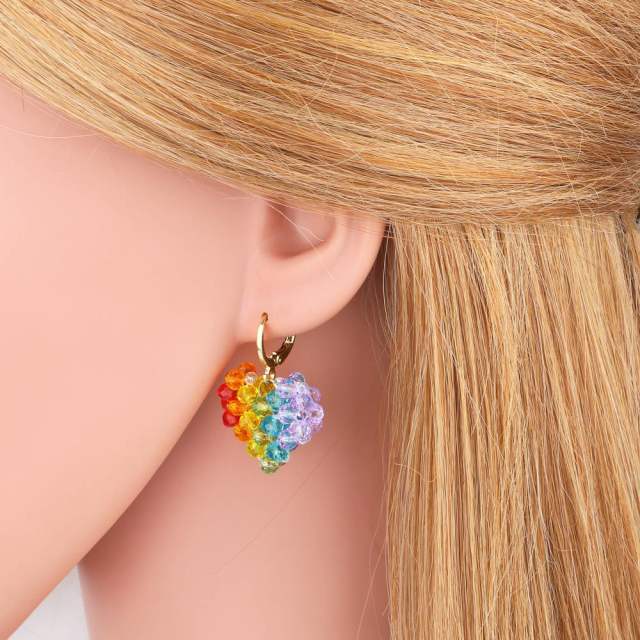 Color crystal beads braided fruit huggie earrings