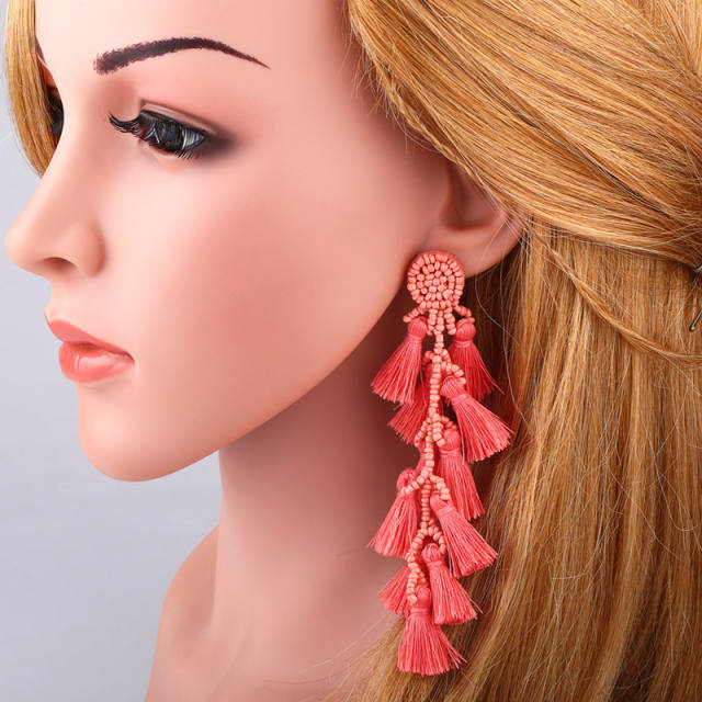 Fashion long seed bead tassel earrings