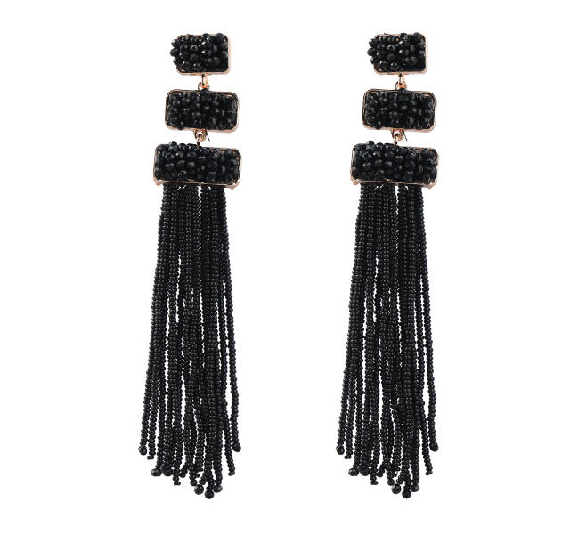 Boho seed beads tassel long earrings