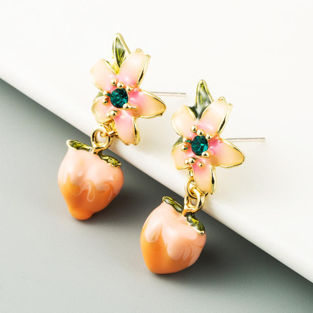 Peach pendant flower dangling earrings