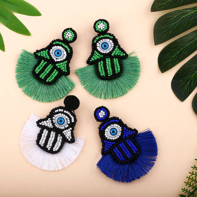 Fashion hand-woven palm eyes seed bead tassel earrings