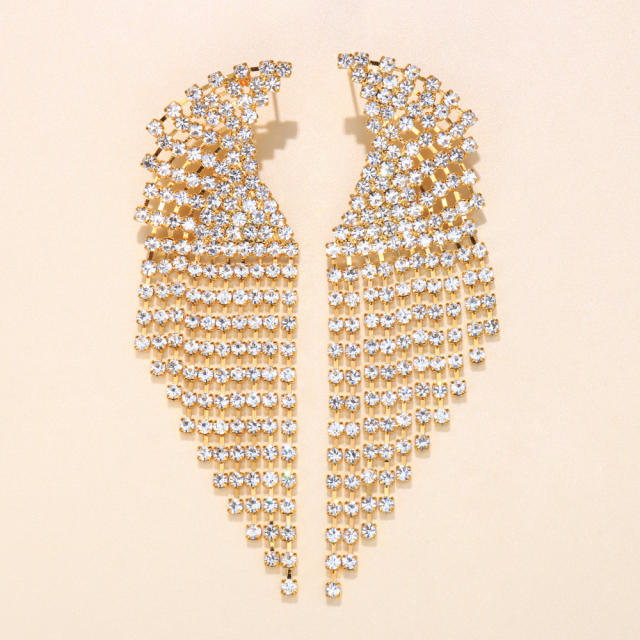 Angel wing diamond tassel earrings