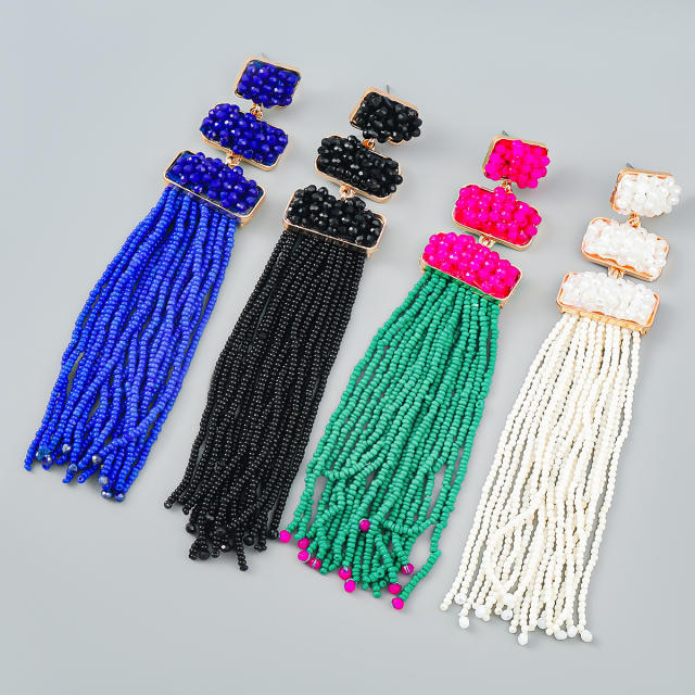 Boho seed beads tassel long earrings