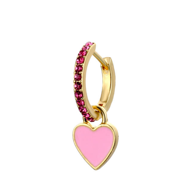 Rhinestone love heart  huggie earrings(1pcs price)