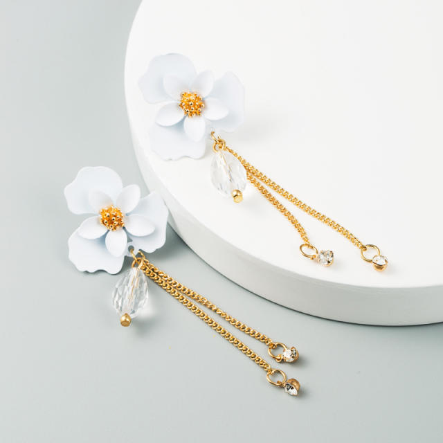 Flower tassel long dangling earrings