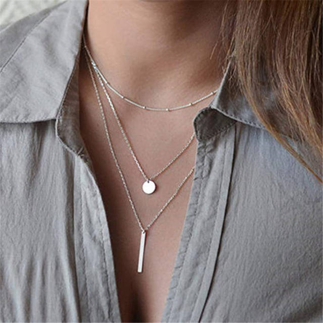 Concise three layer dainty stainless steel necklace